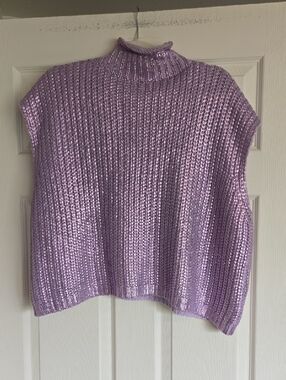 Lilac Metallic Rib-Knit Sleeveless Sweater Vest Large